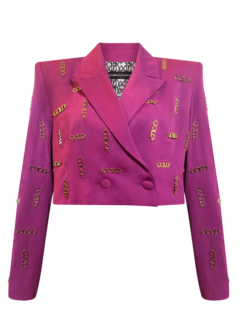 EBONI plum "GOLD" cropped double breasted jacket and LYNN Pants