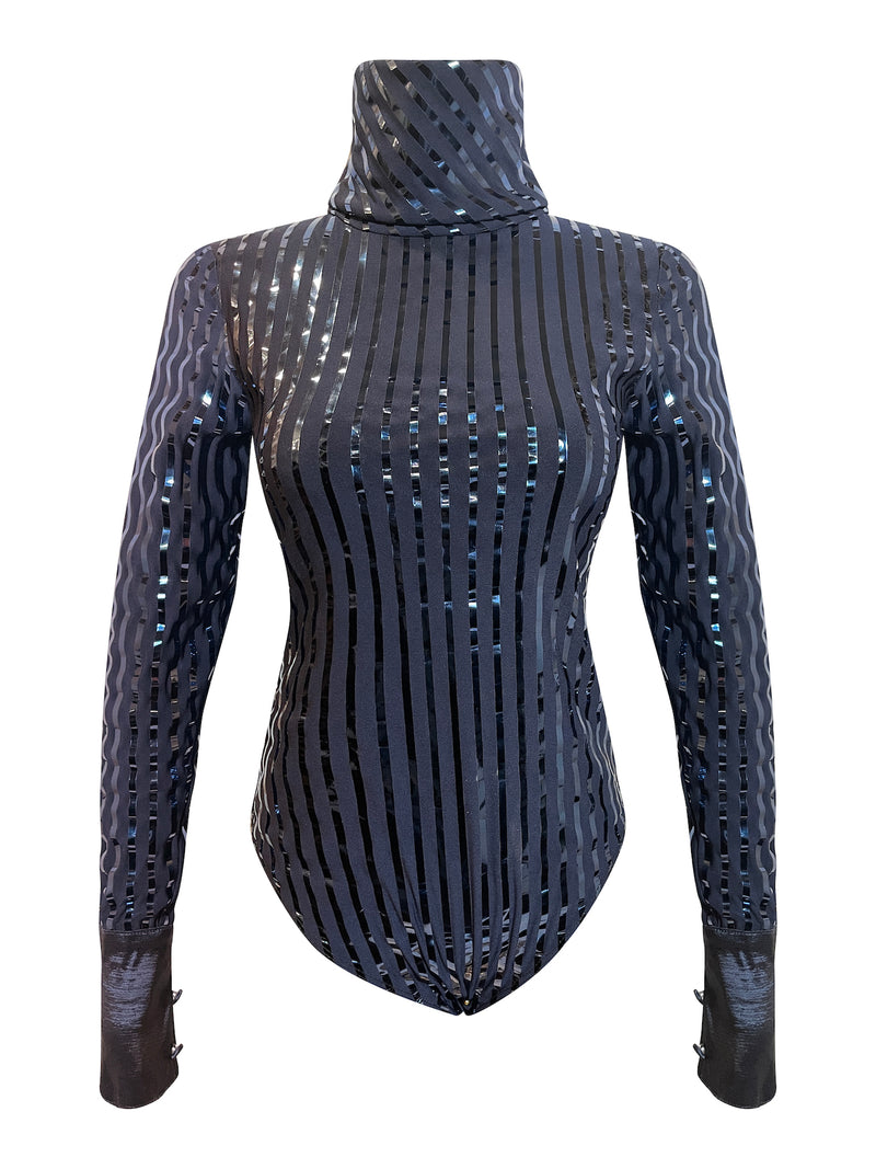 DIGNITI navy metallic stripe bodysuit