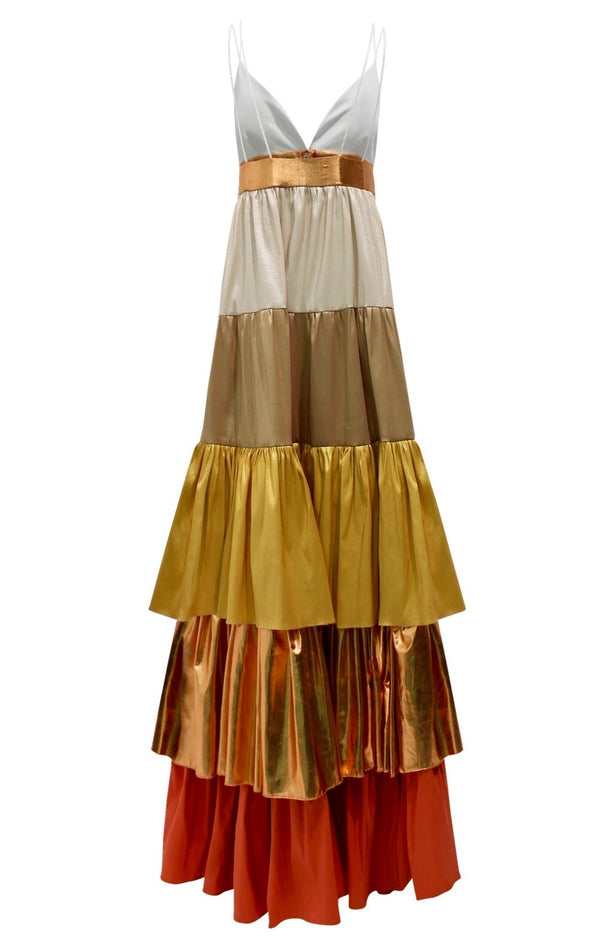 MARI copper multi maxi dress