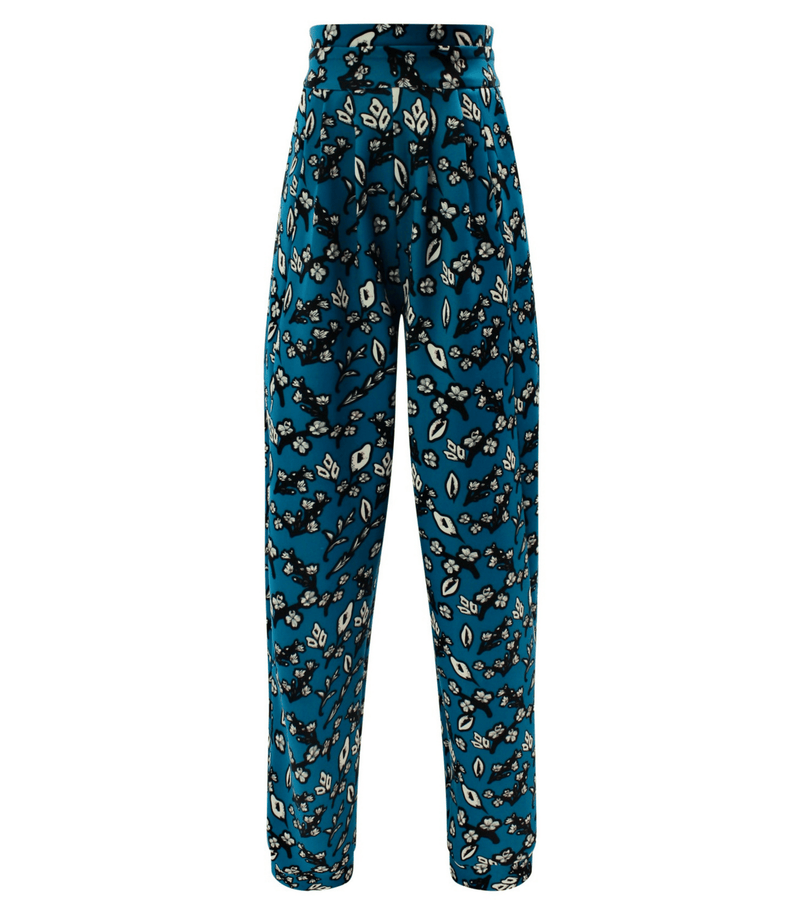Women Beige, Blue, & Orange Floral Printed Round Neck Waist Tie-Up Crop Top  & Wide-Leg Trousers Co-Ordinate Set - Berrylush